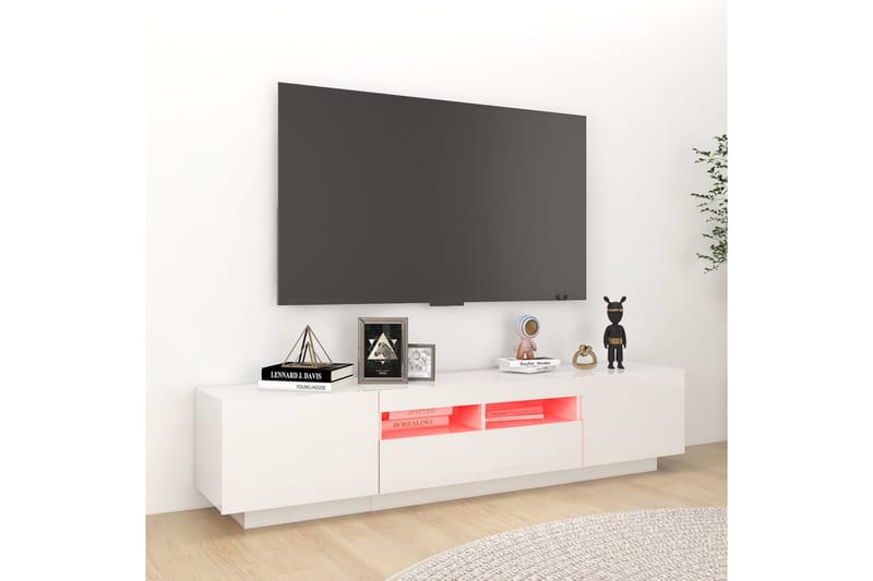 TV-benk med LED-lys høyglans hvit 180x35x40 cm - Hvit - TV-benk & mediabenk