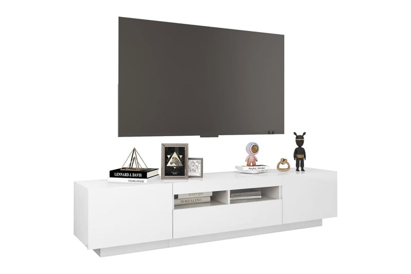 TV-benk med LED-lys høyglans hvit 180x35x40 cm - Hvit - TV-benk & mediabenk