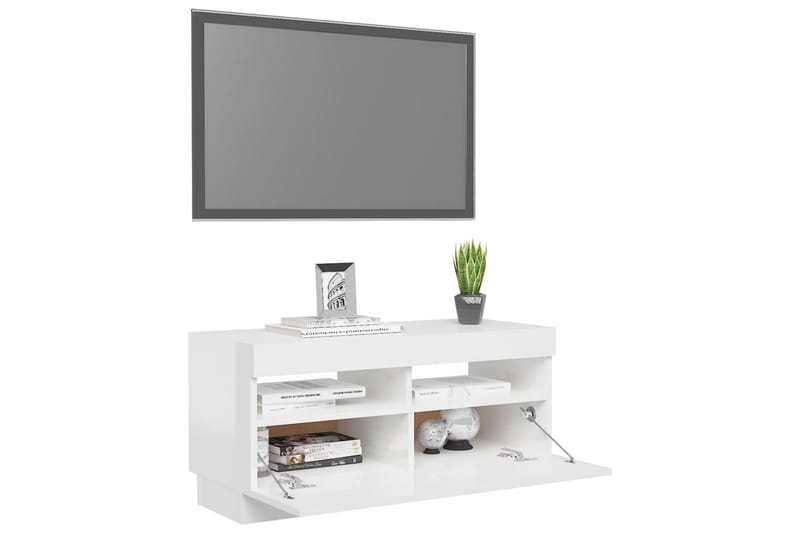 TV-benk med LED-lys høyglans hvit 80x35x40 cm - Hvit - Møbler - Mediamøbel & tv møbel - TV-benk & mediabenk