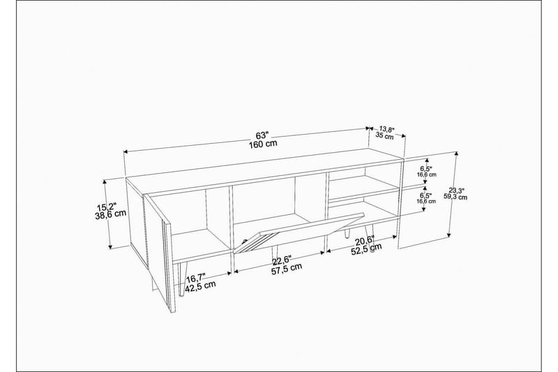 Andifli Tv-benk 160x38,6 cm - Hvit - Møbler - Mediamøbel & tv møbel - TV-benk & mediabenk