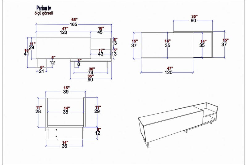 Andifli Tv-benk 165x41 cm - Hvit - Møbler - Mediamøbel & tv møbel - TV-benk & mediabenk