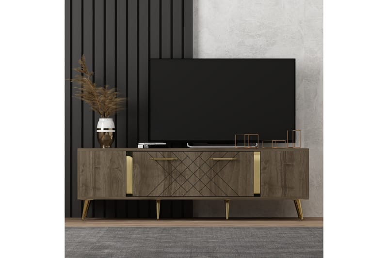 Detas TV-benk 150x35 cm Brun/Gull - Hanah Home - Møbler - Mediamøbel & tv møbel - TV-benk & mediabenk