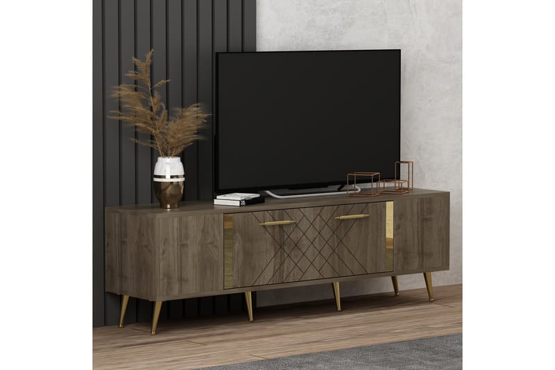 Detas TV-benk 150x35 cm Brun/Gull - Hanah Home - Møbler - Mediamøbel & tv møbel - TV-benk & mediabenk