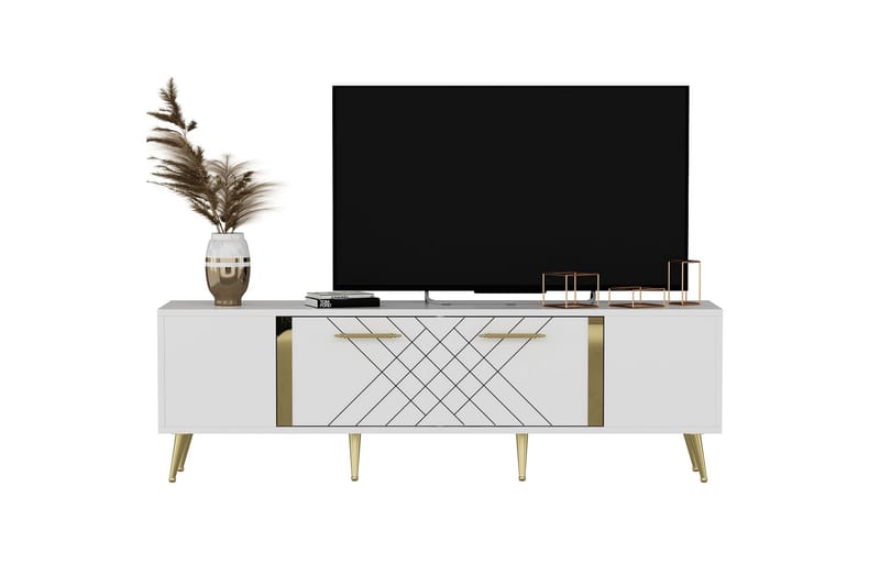 Detas TV-benk 150x35 cm Hvit/Gull - Hanah Home - Møbler - Mediamøbel & tv møbel - TV-benk & mediabenk