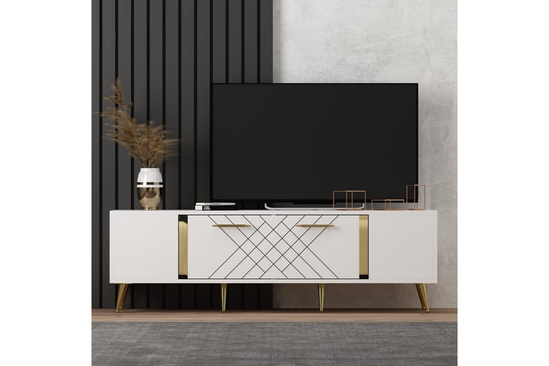 Detas TV-benk 150x35 cm Hvit/Gull - Hanah Home - Møbler - Mediamøbel & tv møbel - TV-benk & mediabenk