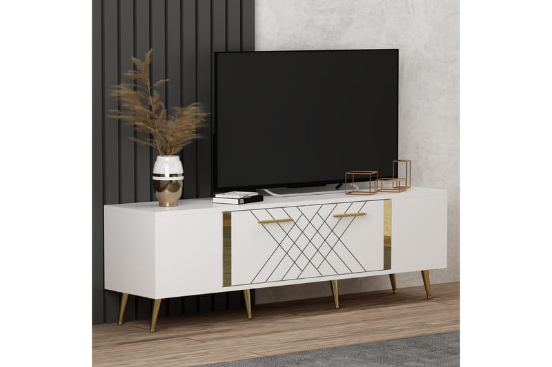 Detas TV-benk 150x35 cm Hvit/Gull - Hanah Home - Møbler - Mediamøbel & tv møbel - TV-benk & mediabenk