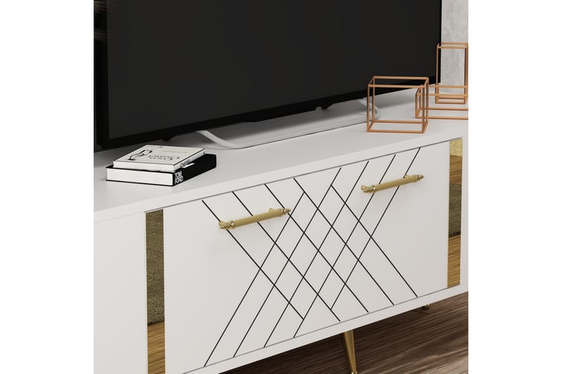 Detas TV-benk 150x35 cm Hvit/Gull - Hanah Home - Møbler - Mediamøbel & tv møbel - TV-benk & mediabenk