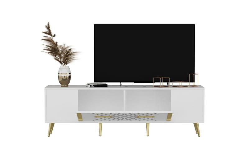 Detas TV-benk 150x35 cm Hvit/Gull - Hanah Home - Møbler - Mediamøbel & tv møbel - TV-benk & mediabenk