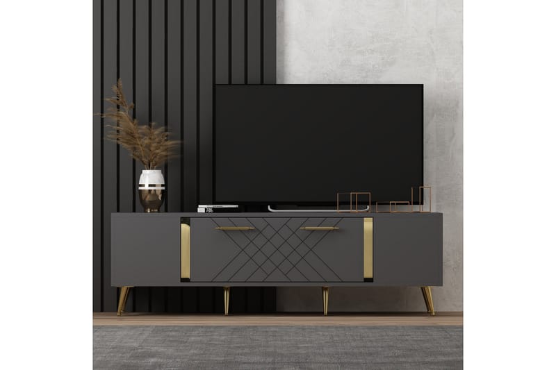 Detas TV-benk 150x35 cm Svart/Gull - Hanah Home - Møbler - Mediamøbel & tv møbel - TV-benk & mediabenk