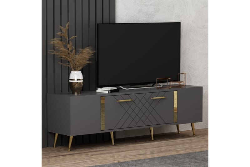 Detas TV-benk 150x35 cm Svart/Gull - Hanah Home - Møbler - Mediamøbel & tv møbel - TV-benk & mediabenk