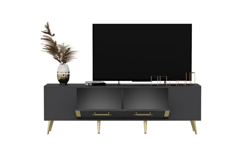 Detas TV-benk 150x35 cm Svart/Gull - Hanah Home - Møbler - Mediamøbel & tv møbel - TV-benk & mediabenk