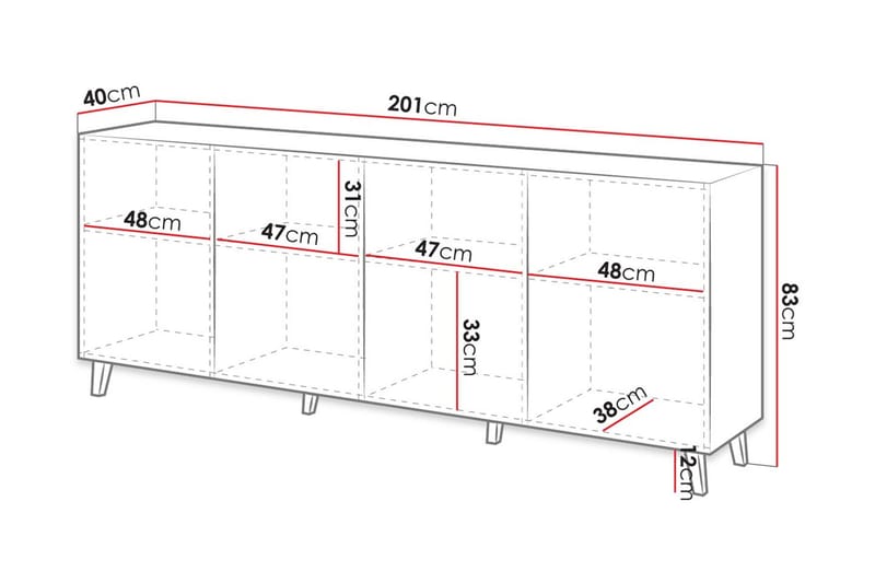 Juniskär Skjenk med oppbevaring 40x82x200 cm - Hvit / Svart / Tre / Ribbet - Møbler - Mediamøbel & tv møbel - TV-benk & mediabenk