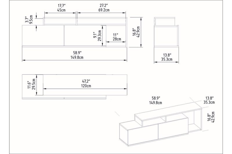 Lameyze Tv-benk 150 cm - Svart/Mørkebrun - Møbler - Mediamøbel & tv møbel - TV-benk & mediabenk