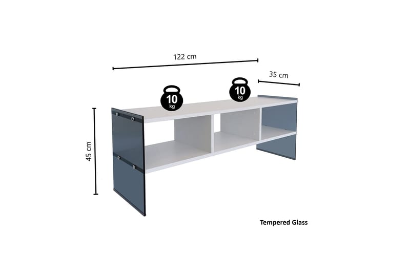 Lekkenne TV-benk 122 cm - Hvit/Grå - Møbler - Mediamøbel & tv møbel - TV-benk & mediabenk