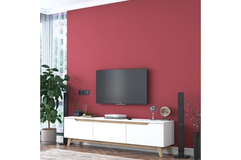 Lychester TV-benk 180x35 cm Hvit/Brun - Møbler - Mediamøbel & tv møbel - TV-benk & mediabenk