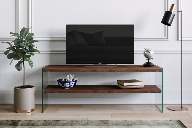 Malmby TV-benk 120 cm - Brun/Glass - Møbler - Mediamøbel & tv møbel - TV-benk & mediabenk