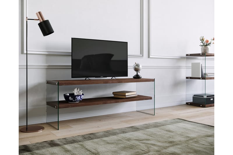 Malmby TV-benk 120 cm - Brun/Glass - Møbler - Mediamøbel & tv møbel - TV-benk & mediabenk