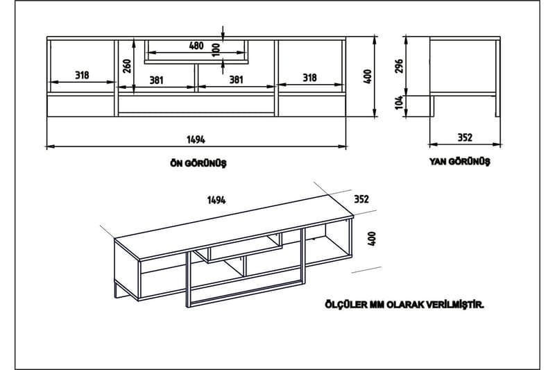 Naftali TV-Benk 149 cm - Hvit|Svart - Møbler - Mediamøbel & tv møbel - TV-benk & mediabenk