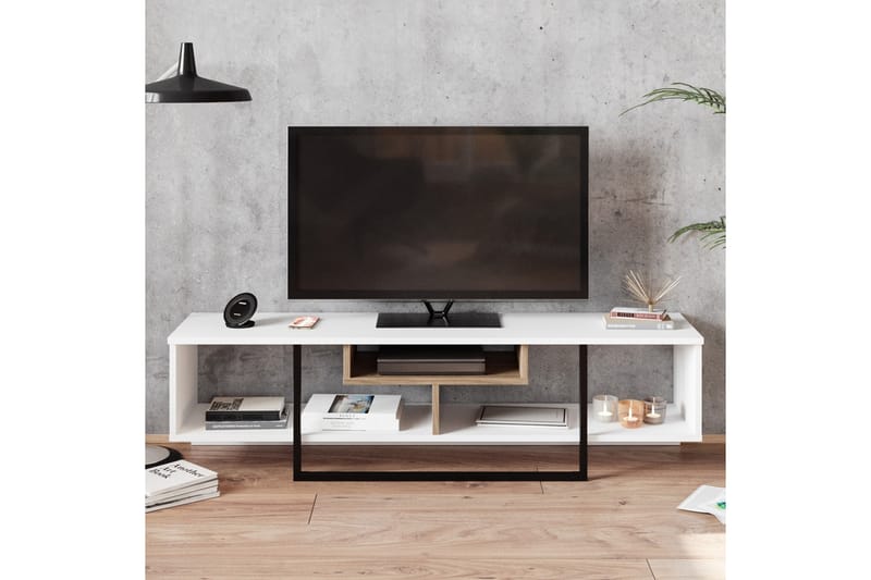 Naftali TV-benk 149 cm - Hvit/Svart - Møbler - Mediamøbel & tv møbel - TV-benk & mediabenk