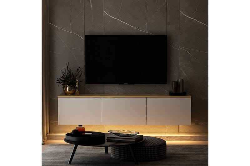 Neon TV-benk 160x32 cm Hvit/Brun - Hanah Home - Møbler - Mediamøbel & tv møbel - TV-benk & mediabenk