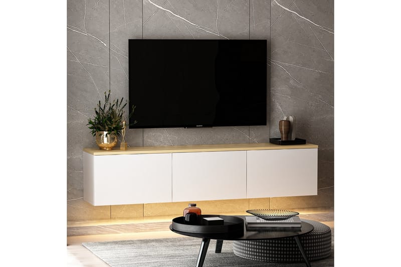 Neon TV-benk 160x32 cm Hvit/Brun - Hanah Home - Møbler - Mediamøbel & tv møbel - TV-benk & mediabenk