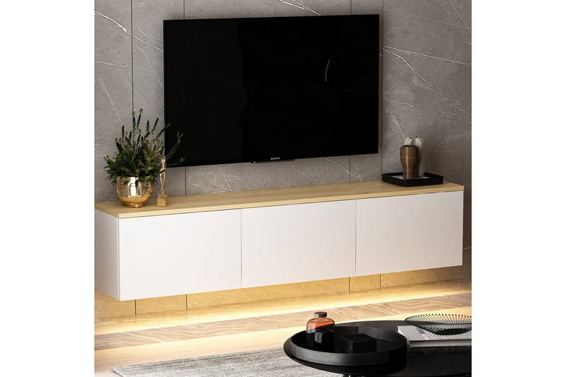 Neon TV-benk 160x32 cm Hvit/Brun - Hanah Home - Møbler - Mediamøbel & tv møbel - TV-benk & mediabenk