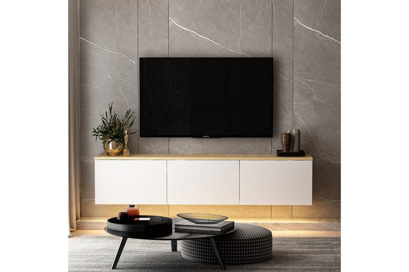 Neon TV-benk 160x32 cm Hvit/Brun - Hanah Home - Møbler - Mediamøbel & tv møbel - TV-benk & mediabenk