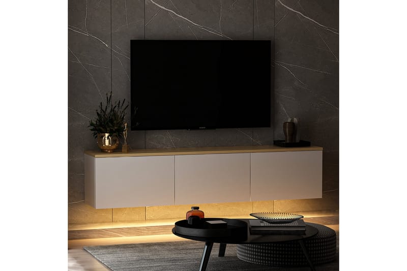 Neon TV-benk 160x32 cm Hvit/Brun - Hanah Home - Møbler - Mediamøbel & tv møbel - TV-benk & mediabenk