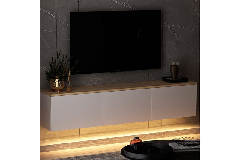 Neon TV-benk 160x32 cm Hvit/Brun - Hanah Home - Møbler - Mediamøbel & tv møbel - TV-benk & mediabenk