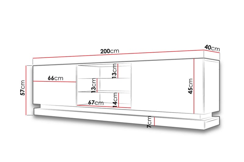 Qiu TV-benk med Oppbevaring + Hyller 200 cm - Hvit / Høyglans / Glass - Møbler - Mediamøbel & tv møbel - TV-benk & mediabenk