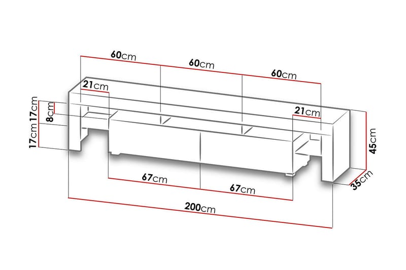 Solo TV-benk 200x35x45 cm - Grå/Hvit - Møbler - Mediamøbel & tv møbel - TV-benk & mediabenk