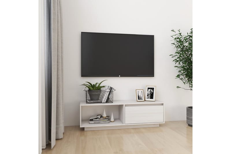 TV-benk 110x30x33,5 cm heltre furu hvit - Hvit - Møbler - Mediamøbel & tv møbel - TV-benk & mediabenk