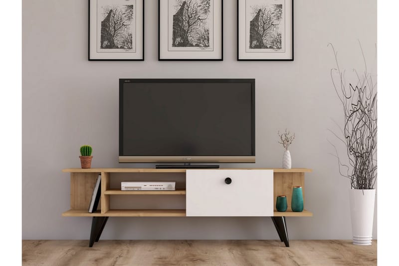 Tv-benk 120 cm - Natur/Hvit - Møbler - Mediamøbel & tv møbel - TV-benk & mediabenk