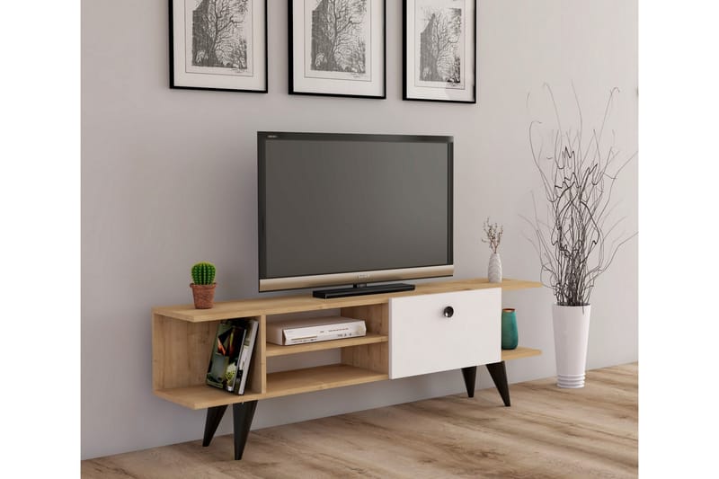 Tv-benk 120 cm - Natur/Hvit - Møbler - Mediamøbel & tv møbel - TV-benk & mediabenk