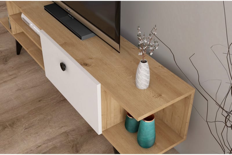 Tv-benk 120 cm - Natur/Hvit - Møbler - Mediamøbel & tv møbel - TV-benk & mediabenk