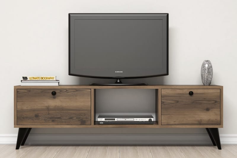 Tv-benk 138 cm - Valnøtt/Svart - Møbler - Mediamøbel & tv møbel - TV-benk & mediabenk