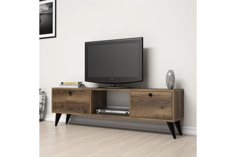 Tv-benk 138 cm - Valnøtt/Svart - Møbler - Mediamøbel & tv møbel - TV-benk & mediabenk