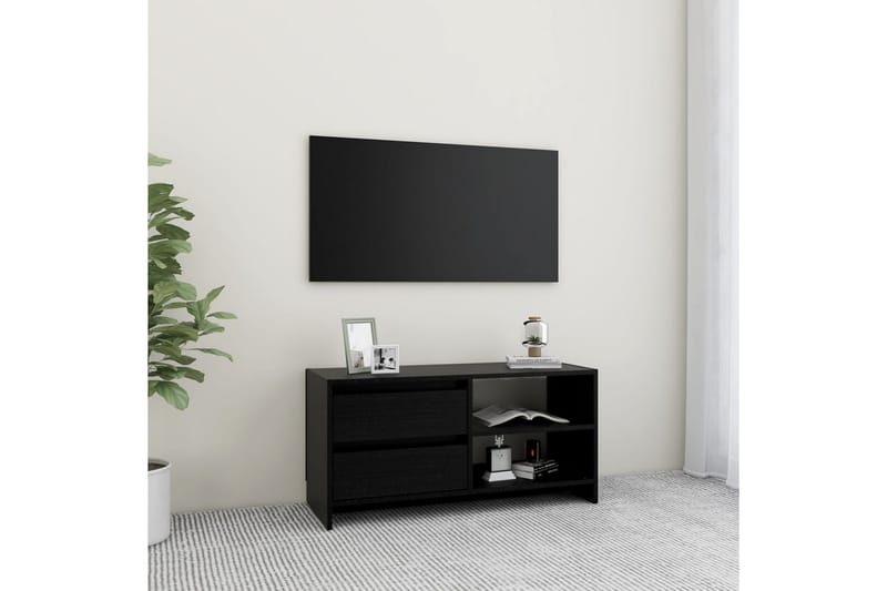 TV-benk 80x31x39 cm heltre furu svart - Svart - Møbler - Mediamøbel & tv møbel - TV-benk & mediabenk