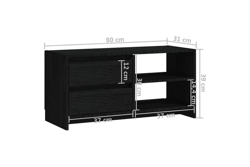 TV-benk 80x31x39 cm heltre furu svart - Svart - TV-benk & mediabenk