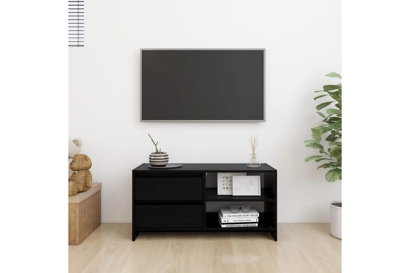 TV-benk 80x31x39 cm heltre furu svart - Svart - TV-benk & mediabenk