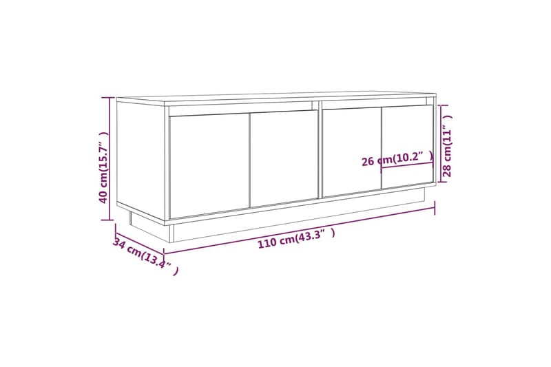 TV-benk hvit 110x34x40 cm heltre furu - Hvit - Møbler - Mediamøbel & tv møbel - TV-benk & mediabenk