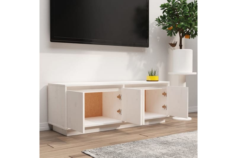 TV-benk hvit 110x34x40 cm heltre furu - Hvit - Møbler - Mediamøbel & tv møbel - TV-benk & mediabenk