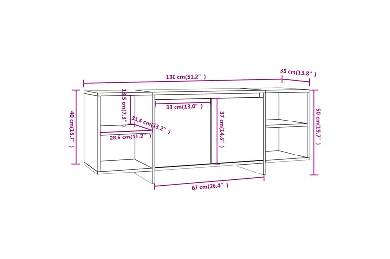 TV-benk hvit 130x35x50 cm sponplate - Hvit - Møbler - Mediamøbel & tv møbel - TV-benk & mediabenk