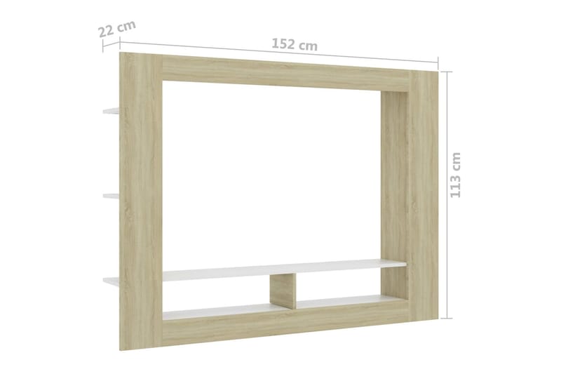 TV-benk hvit og sonoma eik 152x22x113 cm sponplate - Møbler - Mediamøbel & tv møbel - TV-benk & mediabenk