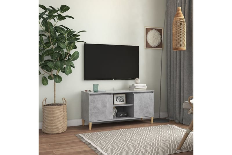 TV-benk med ben i heltre betonggrå 103,5x35x50 cm - Grå - Møbler - Mediamøbel & tv møbel - TV-benk & mediabenk