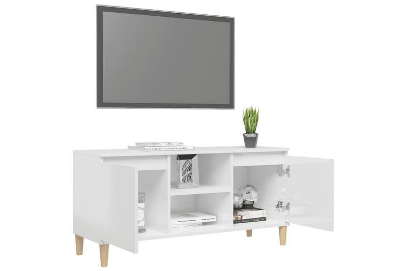 TV-benk med ben i heltre høyglans hvit 103,5x35x50 cm - Hvit - Møbler - Mediamøbel & tv møbel - TV-benk & mediabenk