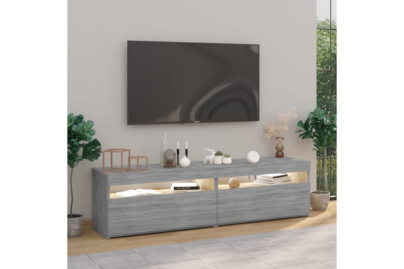 TV-benk med LED-lys 2 stk grå sonoma 75x35x40 cm - Grå - Møbler - Mediamøbel & tv møbel - TV-benk & mediabenk