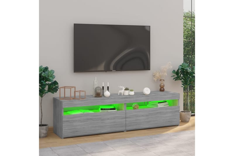 TV-benk med LED-lys 2 stk grå sonoma 75x35x40 cm - Grå - Møbler - Mediamøbel & tv møbel - TV-benk & mediabenk