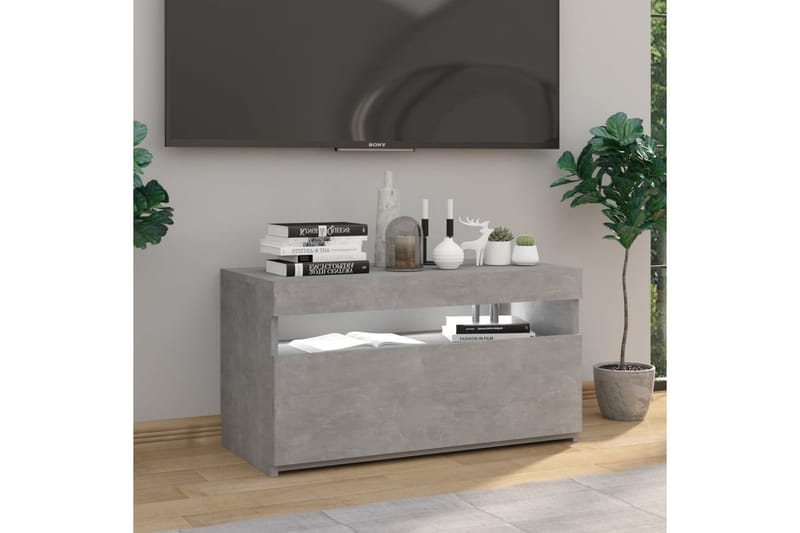 TV-benk med LED-lys betonggrå 75x35x40 cm - Grå - Møbler - Mediamøbel & tv møbel - TV-benk & mediabenk