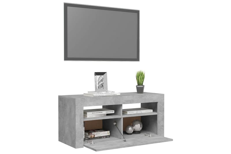 TV-benk med LED-lys betonggrå 90x35x40 cm - Grå - Møbler - Mediamøbel & tv møbel - TV-benk & mediabenk